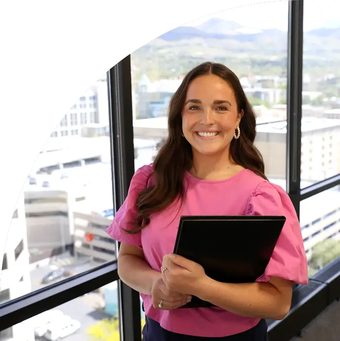woman holding ceo of the year award