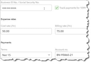 Partial view of a vendor record