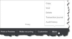 Click More at the bottom of a transaction to see the available options.